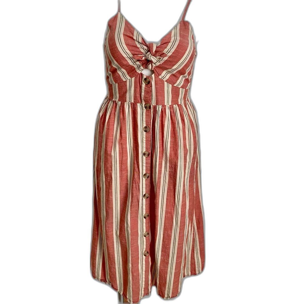 Japna Striped Front Tie & Cut Out Dress Womens Large